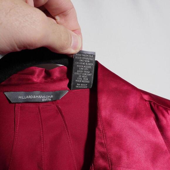 90s Y2K Red Satin 100% Silk Collared Button Top Embroidered Sleeves Formal PL L - Picture 4 of 6